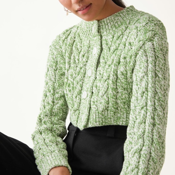 & Other Stories Sweaters - & Other Stories Green Cropped Cable Knit Cardigan Size Medium